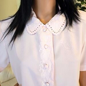 Kathy Che Short Sleeve Pink Embroidered Blouse Size 12